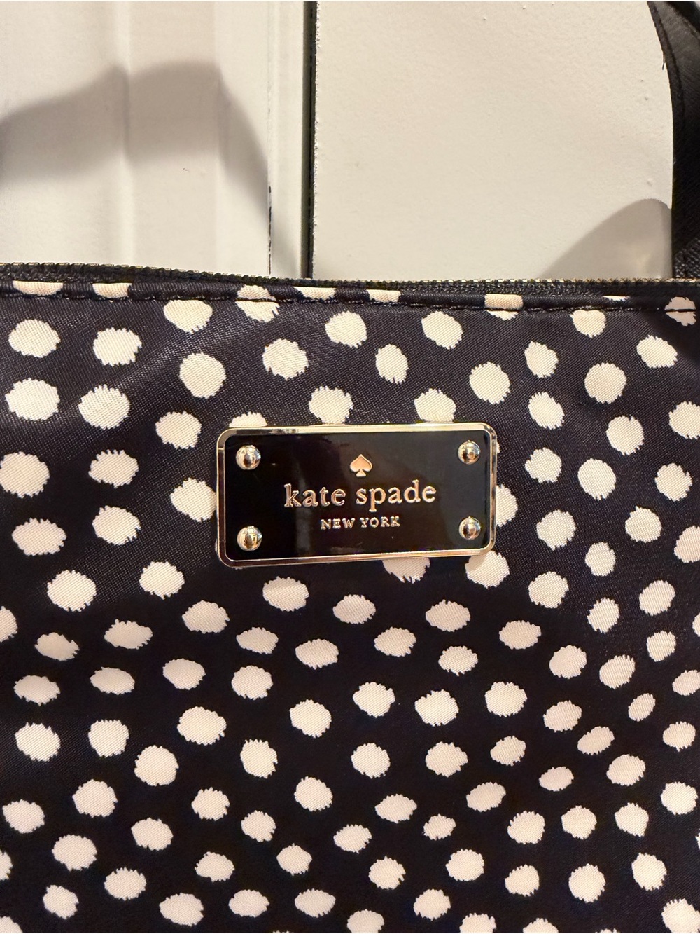 kate spade Black and White Polka Dot Tote with Gold Plate